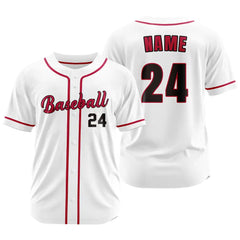 Custom White-Red Button Down Baseball Jersey