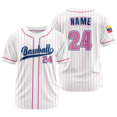 Custom Pink Pinestripe Button Down Baseball Jersey