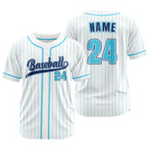 Custom Teal Pinestripe Button Down Baseball Jersey