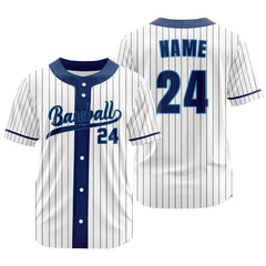 Custom Blue Pinestripe Button Down Baseball Jersey