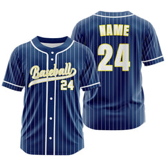 Custom Blue White Pinestripe Button Down Baseball Jersey