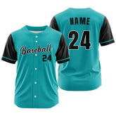 Custom Teal Black Button Down Baseball Jersey