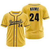 Custom Yellow Blue Pinestripe Button Down Baseball Jersey