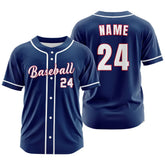 Custom Navy Blue White Button Down Classic Baseball Jersey