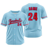 Custom Sky Blue White Pinestripe Button Down Baseball Jersey