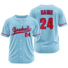 Benutzerdefinierte Himmelblau Weiß Pine Stripe Button Down Baseball Jersey