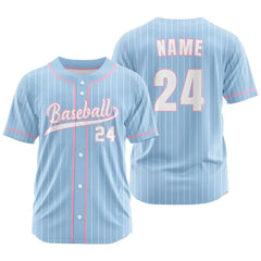 Custom Macarons Blue Pinestripe Button Down Baseball Jersey