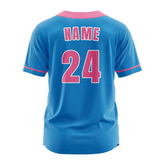 Custom Blue-Pink Button Down Baseball Jersey
