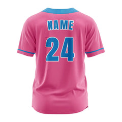 Custom Pink-Blue Button Down Baseball Jersey