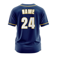 Custom Navy Blue Yellow Button Down Classic Baseball Jersey