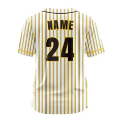 Custom Yellow Pinstripe Button Down Baseball Jersey