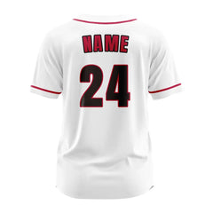 Custom White-Red Button Down Baseball Jersey