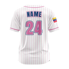 Custom Pink Pinestripe Button Down Baseball Jersey