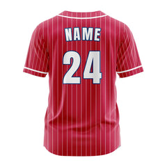 Custom Red White Pinestripe Button Down Baseball Jersey
