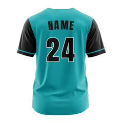 Custom Teal Black Button Down Baseball Jersey