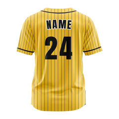 Custom Yellow Blue Pinestripe Button Down Baseball Jersey