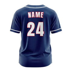 Custom Navy Blue White Button Down Classic Baseball Jersey