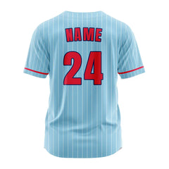Benutzerdefinierte Himmelblau Weiß Pine Stripe Button Down Baseball Jersey