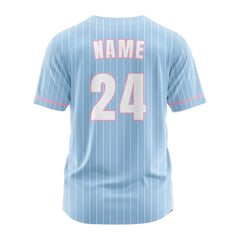Custom Macarons Blue Pinestripe Button Down Baseball Jersey