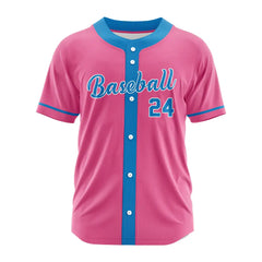 Custom Pink-Blue Button Down Baseball Jersey