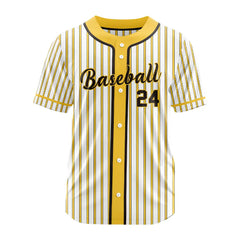 Custom Yellow Pinstripe Button Down Baseball Jersey