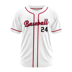 Custom White-Red Button Down Baseball Jersey