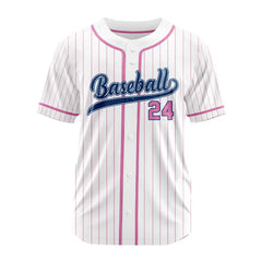Custom Pink Pinestripe Button Down Baseball Jersey