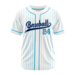 Custom Teal Pinestripe Button Down Baseball Jersey