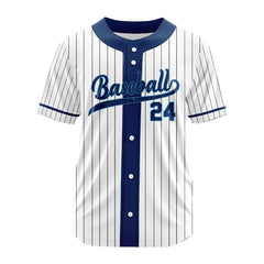 Custom Blue Pinestripe Button Down Baseball Jersey