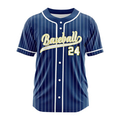 Custom Blue White Pinestripe Button Down Baseball Jersey