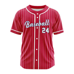 Custom Red White Pinestripe Button Down Baseball Jersey