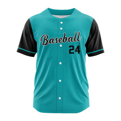 Custom Teal Black Button Down Baseball Jersey