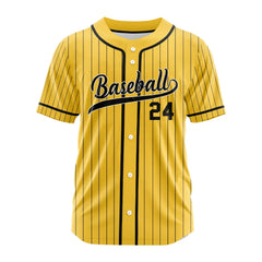 Custom Yellow Blue Pinestripe Button Down Baseball Jersey
