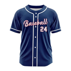 Custom Navy Blue White Button Down Classic Baseball Jersey