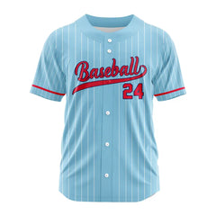 Benutzerdefinierte Himmelblau Weiß Pine Stripe Button Down Baseball Jersey