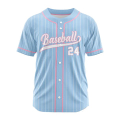 Custom Macarons Blue Pinestripe Button Down Baseball Jersey