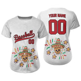 Custom Sugar Skulls Full Button Mexico Baseball Jersey for Women