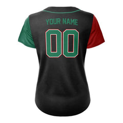 Colorblock Red-Green Custom Full Button Mexico Baseball Jersey for Women