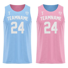 Blue-Pink Custom Reversible Basketball Jersey