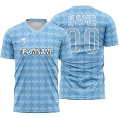 Custom Blue Checkerboard Team Soccer Jersey