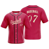 Red Retro Pinstripe Custom Full Button Baseball Jersey