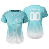 Teal Gradient Pinstripe Custom Full Button Baseball Jersey for Women