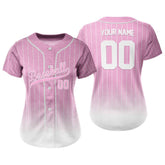 Pink Gradient Pinstripe Custom Full Button Baseball Jersey for Women