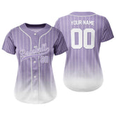Lilac Gradient Pinstripe Custom Full Button Baseball Jersey for Women