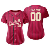 Red Retro Pinstripe Custom Full Button Baseball Jersey for Women