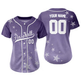 Stars Purple Custom Full Button Baseball Jersey for Women