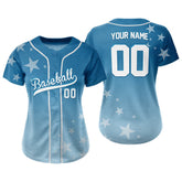 Stars Blue Custom Full Button Baseball Jersey for Women