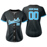 Blue Pinstripe Retro Custom Full Button Baseball Jersey for Women
