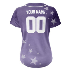 Stars Purple Custom Full Button Baseball Jersey for Women