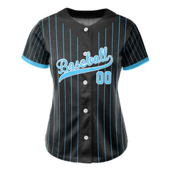 Blue Pinstripe Retro Custom Full Button Baseball Jersey for Women